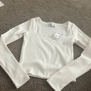 White ribbed Holister square neck cropped shirt